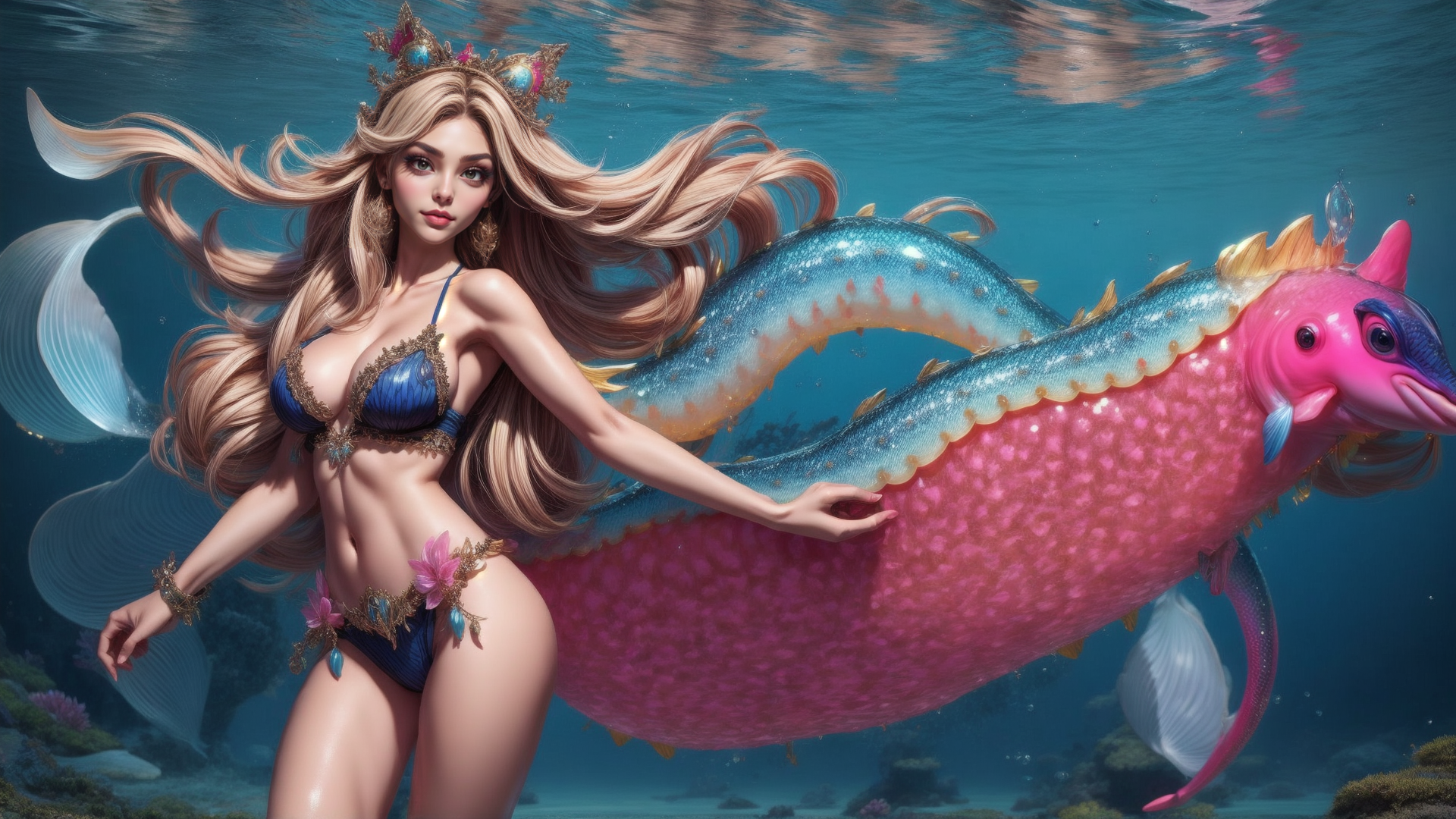 AI generated wallpaper featuring mermaid, sea creature