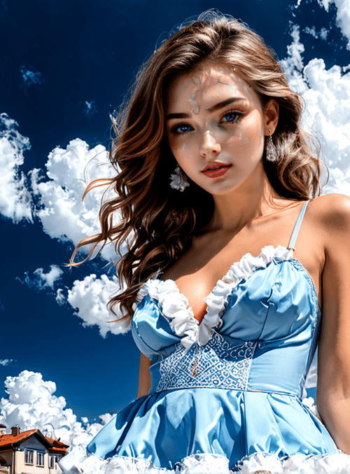woman, dress, sky