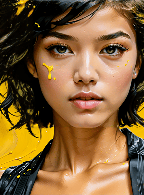 woman, hair, paint, sweat, drops