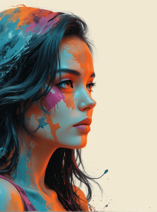 woman, paint, splatter, art, hair