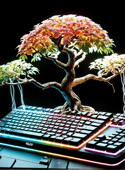 tree, keyboard, mouse, gaming setup, lighting