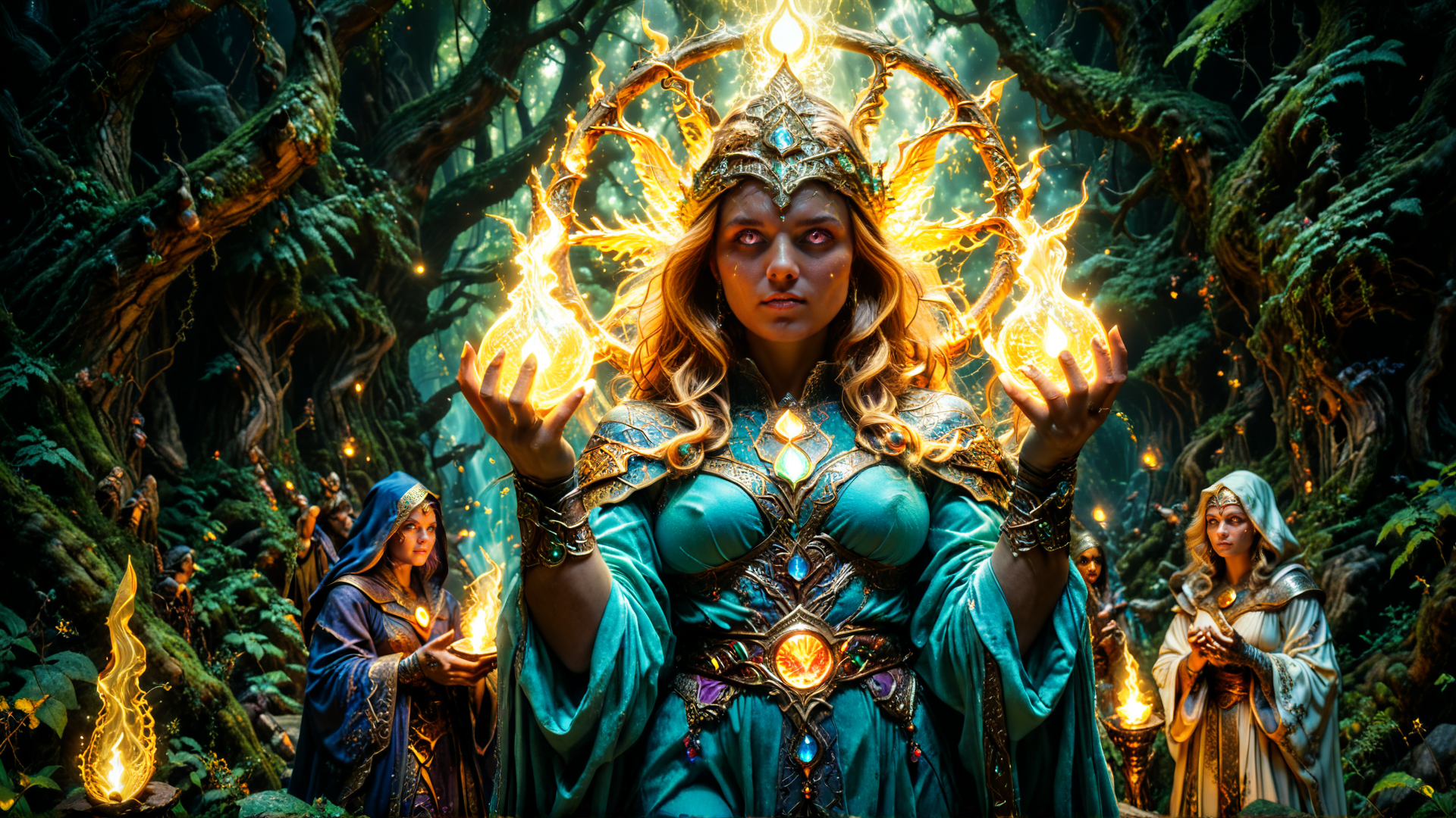 AI generated wallpaper featuring queen, sorceress, wizards