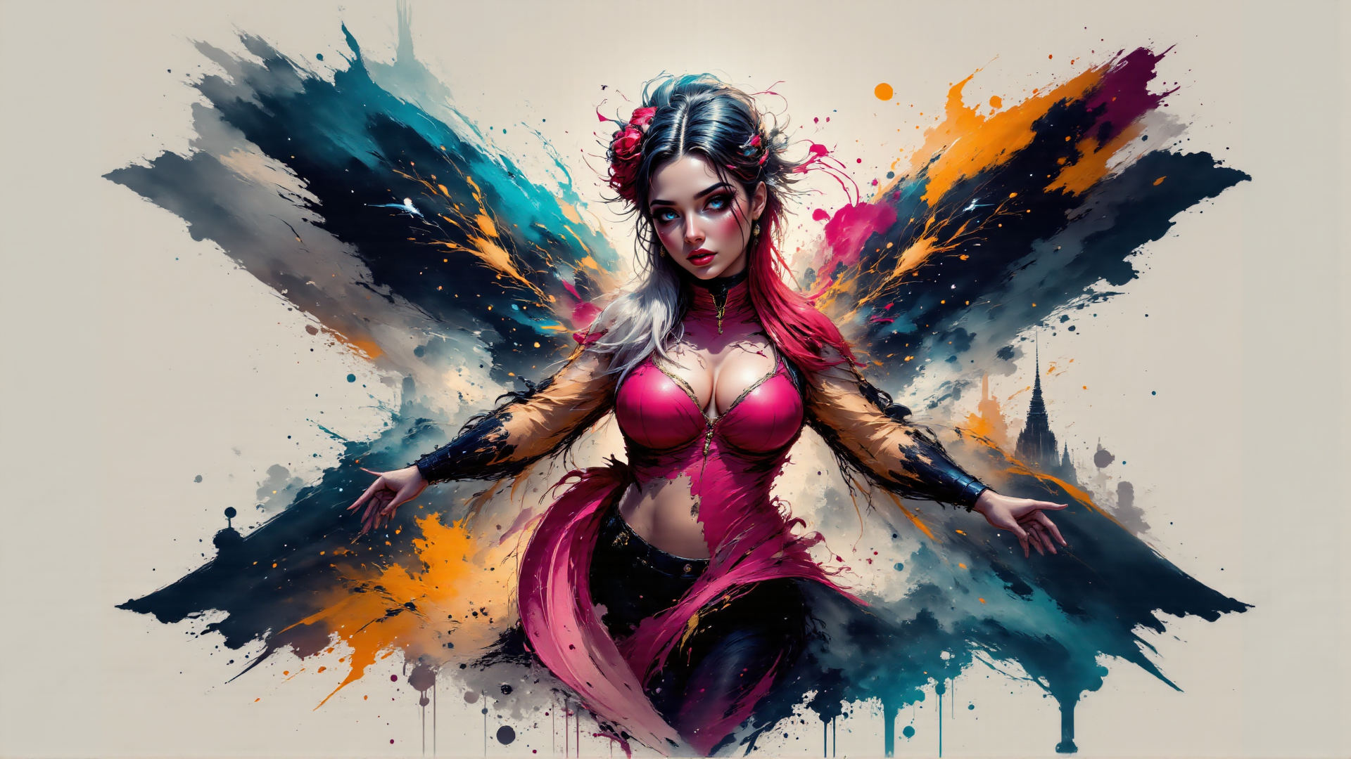 AI generated wallpaper featuring woman, butterfly, art, painting, femme