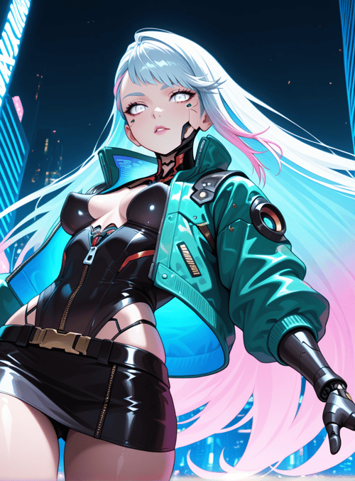 cyberpunk, woman, neon, cityscape, cyborg