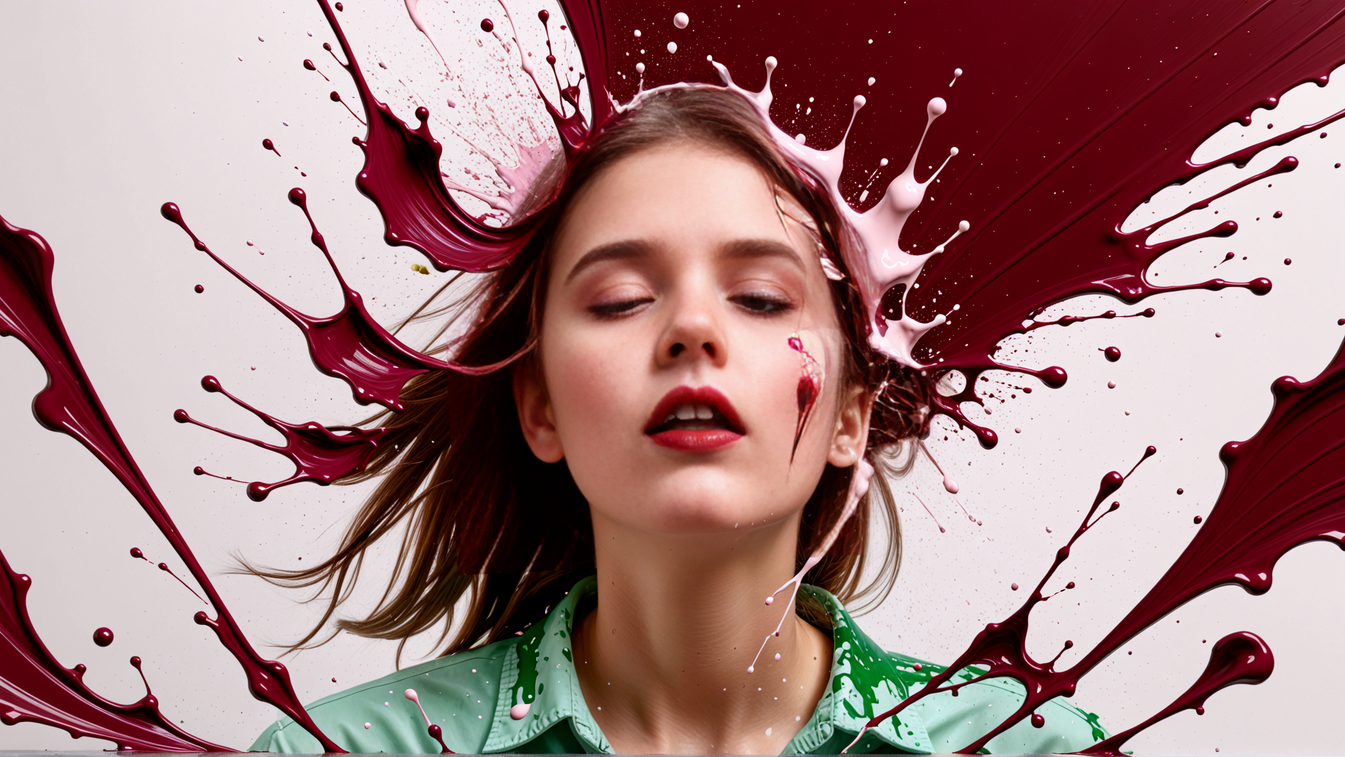 AI generated wallpaper featuring woman, paint, splatter, splash