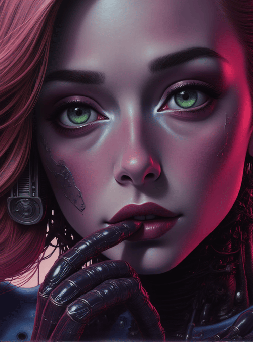 cyborg, woman, glove, ear, hair