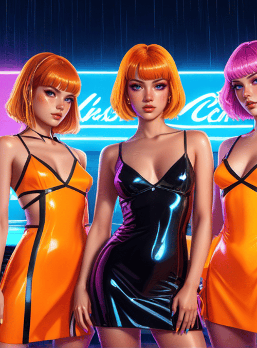 women, cars, neon
