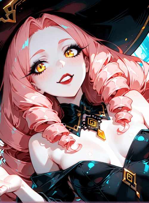 witch, pink hair, bottles, magic, hat, gloves, spell, laboratory, books, sparkles