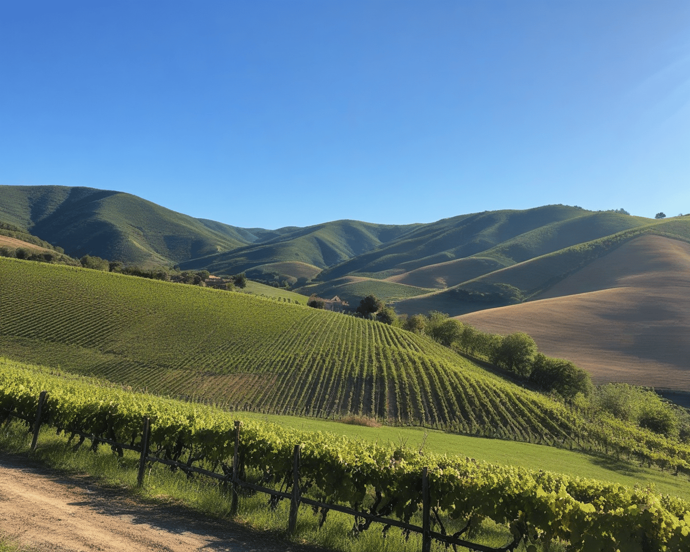 AI generated wallpaper featuring vineyard, hills, fields