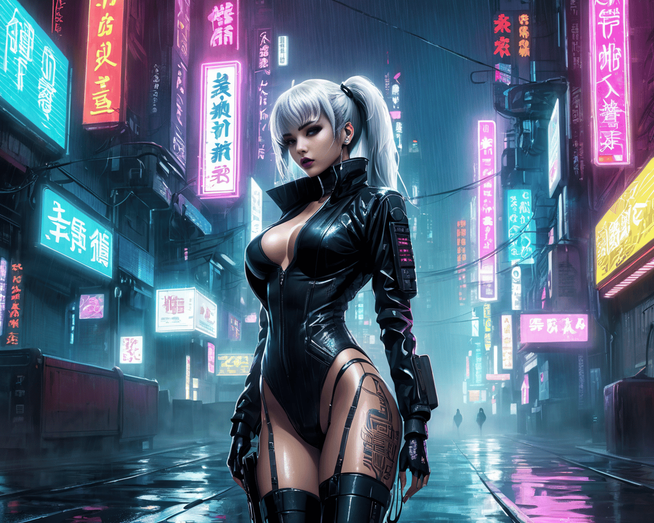 AI generated wallpaper featuring cyberpunk, woman, neon