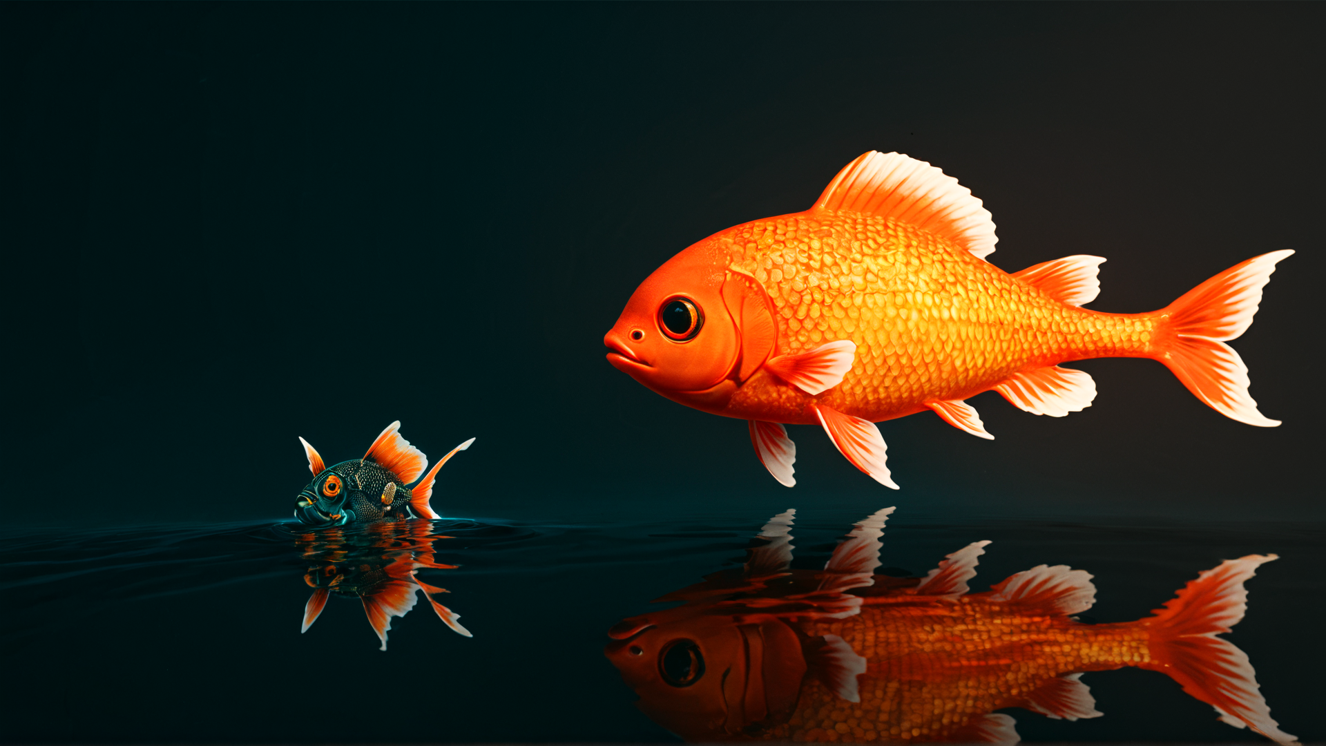 AI generated wallpaper featuring fish, goldfish, koi, reflection, water