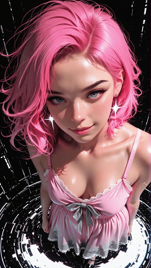 AI generated wallpaper featuring woman, pink hair, pink dress