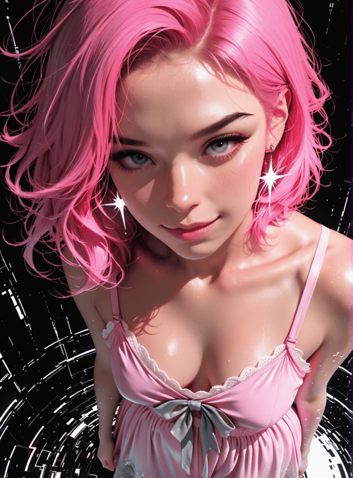 woman, pink hair, pink dress