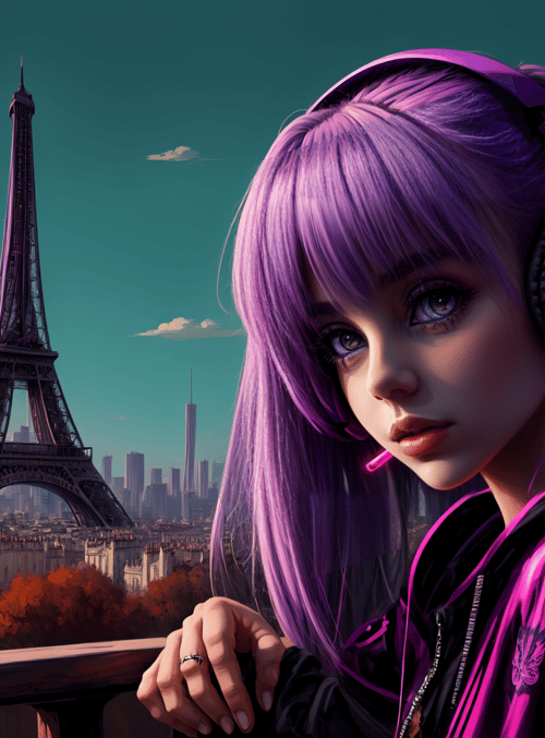 girl, eiffel tower, cityscape