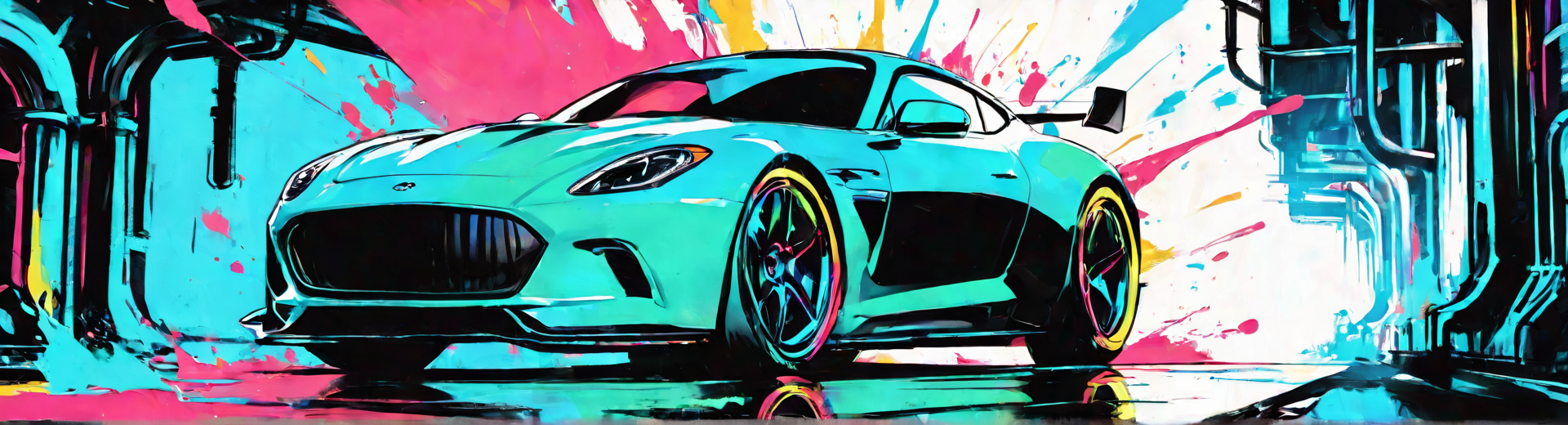 AI generated wallpaper featuring car, sports car, aston martin, cityscape, street art