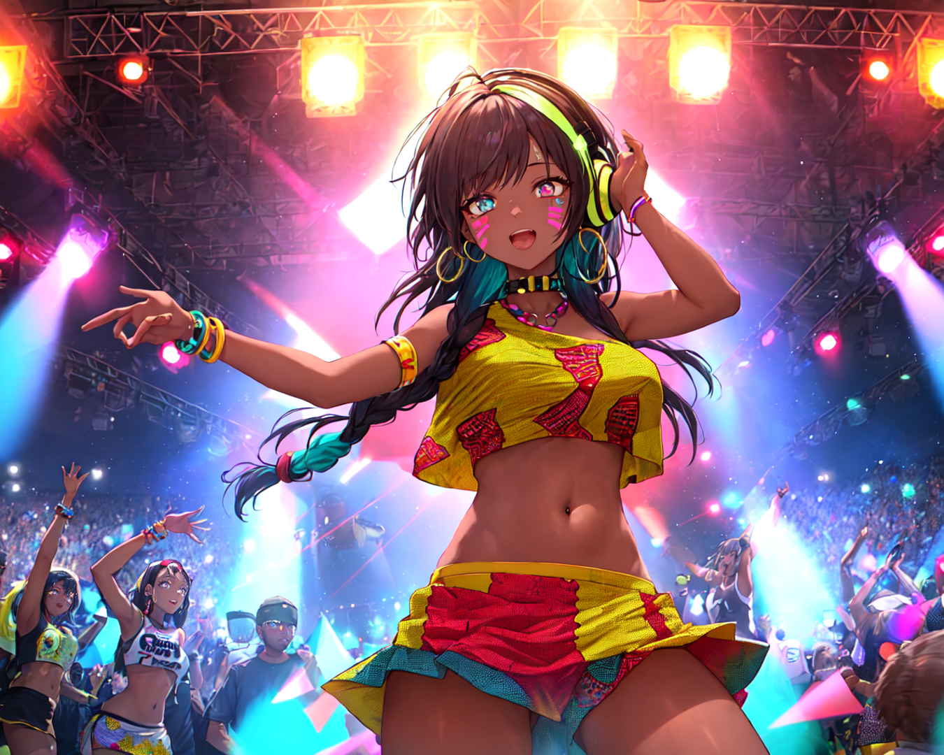 AI generated wallpaper featuring girl, concert, crowd