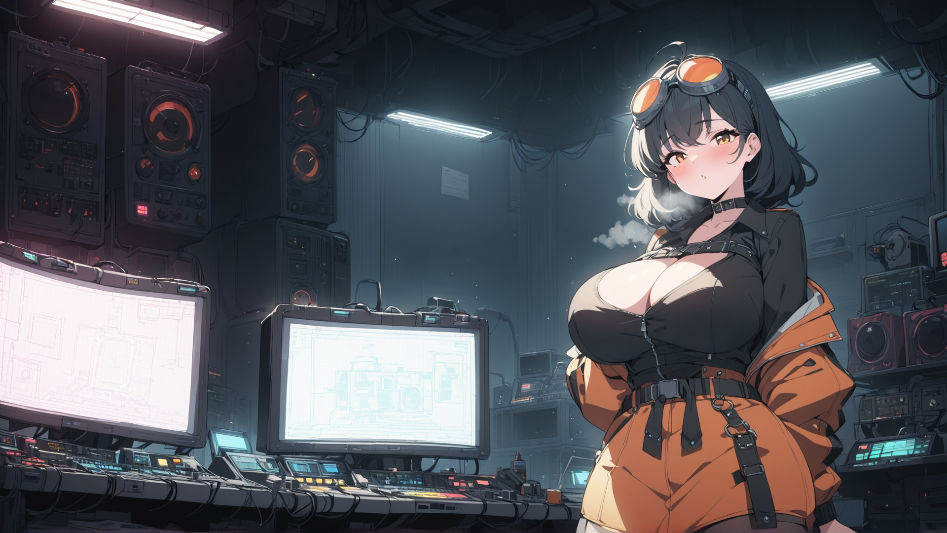 AI generated wallpaper featuring woman, tech, workspace