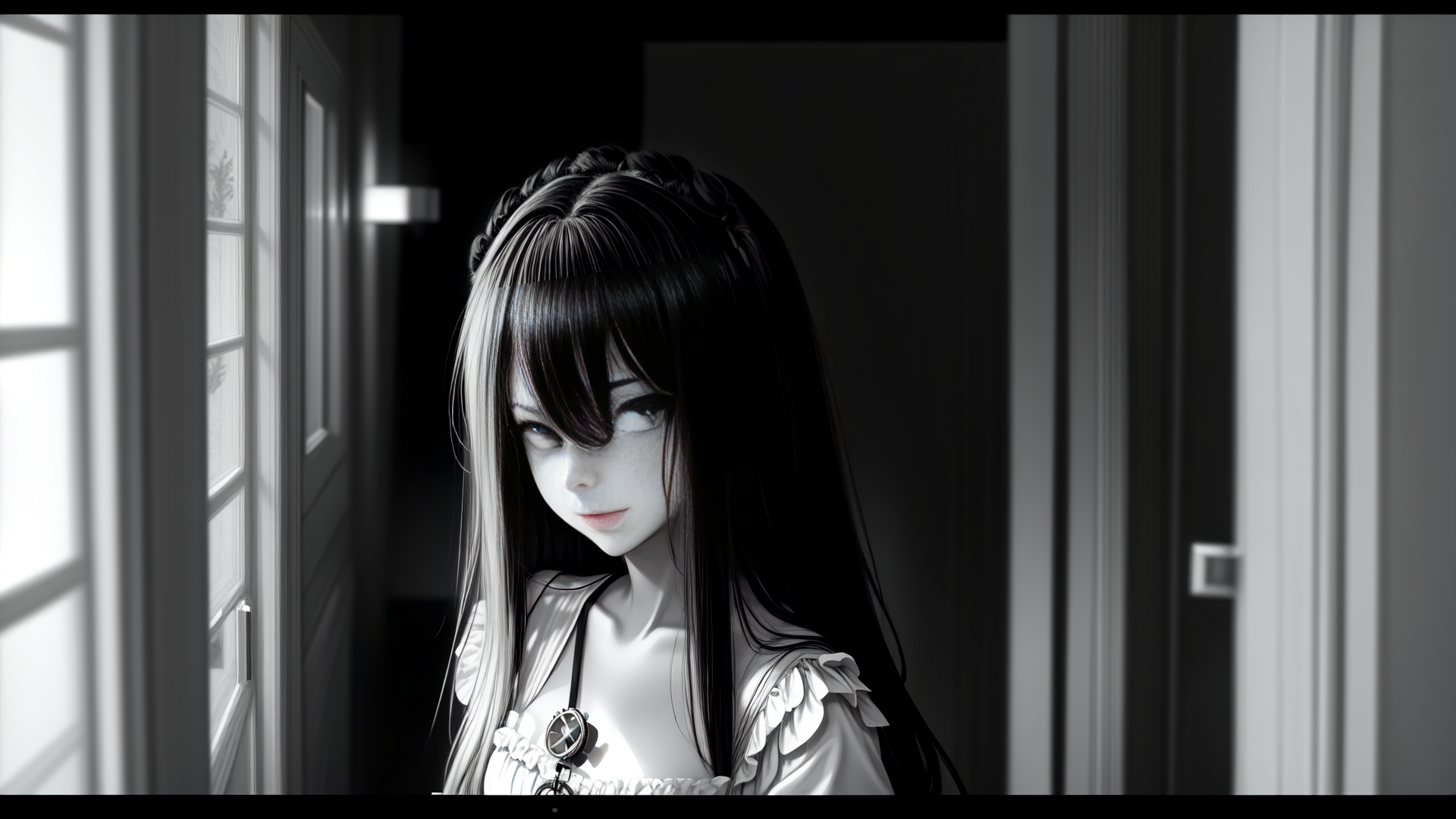 AI generated wallpaper featuring girl, anime, corset