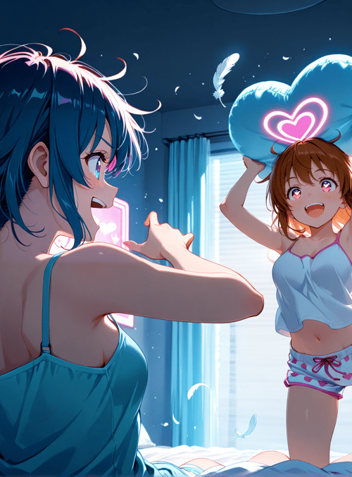 girls, pillow, bedroom