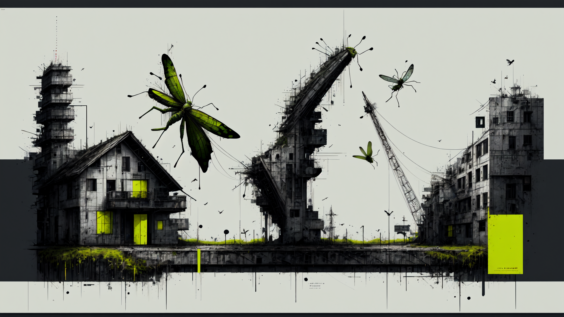 AI generated wallpaper featuring crane, building, insect, window, structure, crane, crane, crane, insect, insect