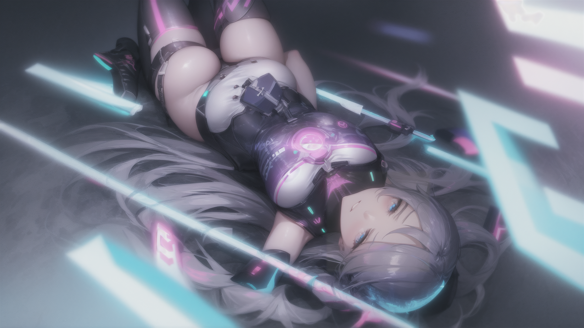 AI generated wallpaper featuring anime girl, cyberpunk, mechanical