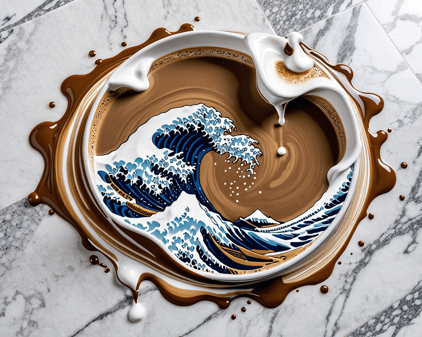 AI generated wallpaper featuring coffee, wave, marble
