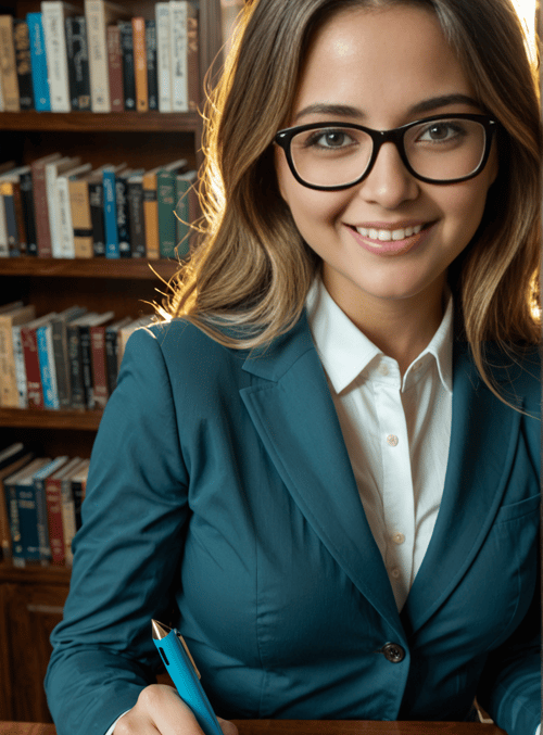 woman, book, pen