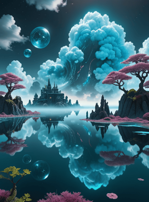 castle, trees, clouds