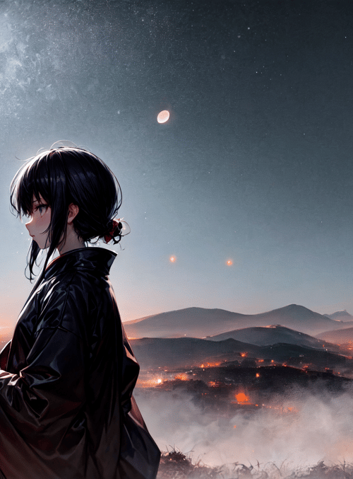 girl, sword, moon