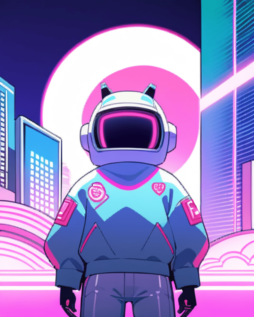 AI generated wallpaper featuring astronaut, robot, cityscape