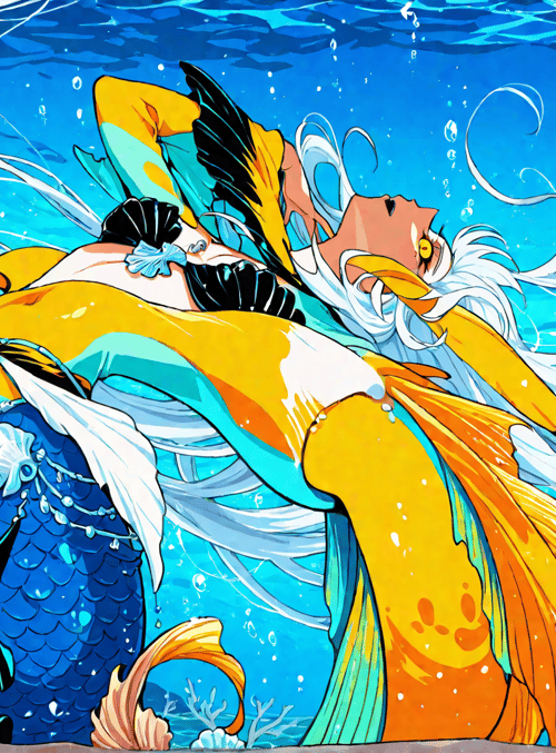 mermaid, fish, water, seashell, bubble, scales