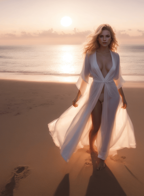 woman, beach, sunset