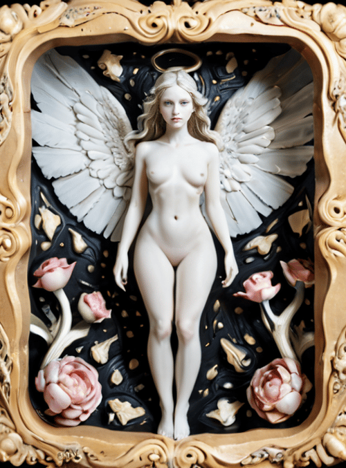 angel, roses, frame