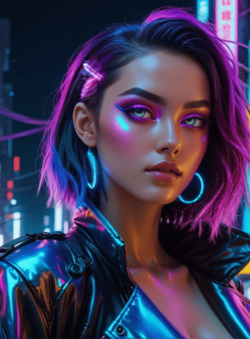 woman, cyberpunk, neon