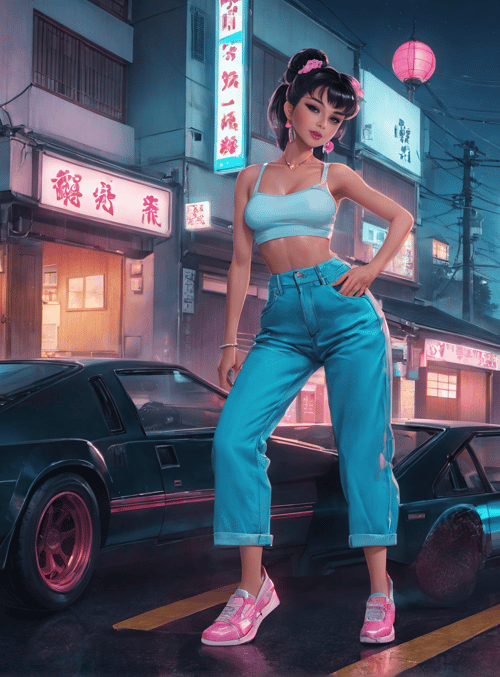 woman, car, street