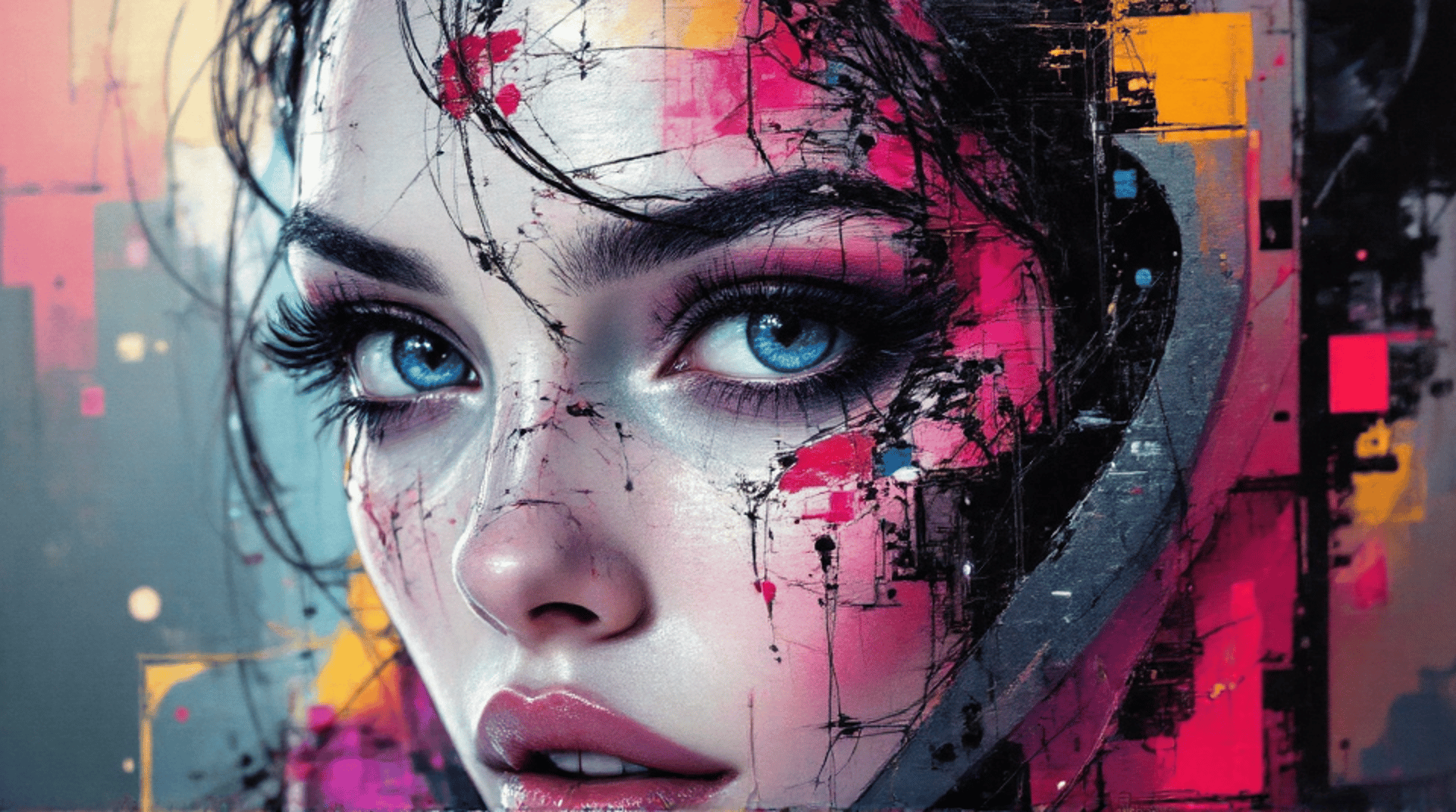 AI generated wallpaper featuring woman, face, digital art, abstract
