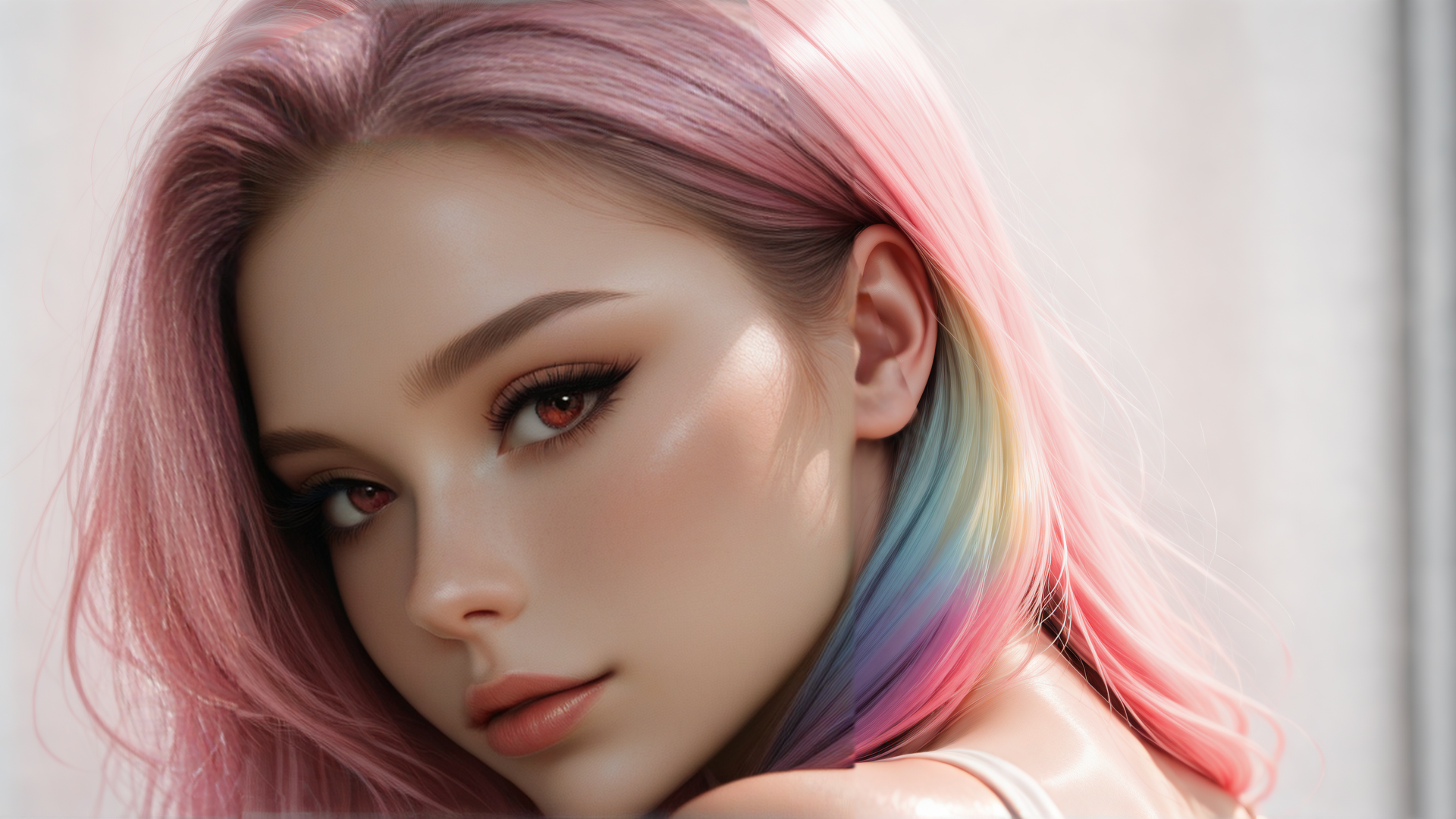 AI generated wallpaper featuring woman, hair, shoulder