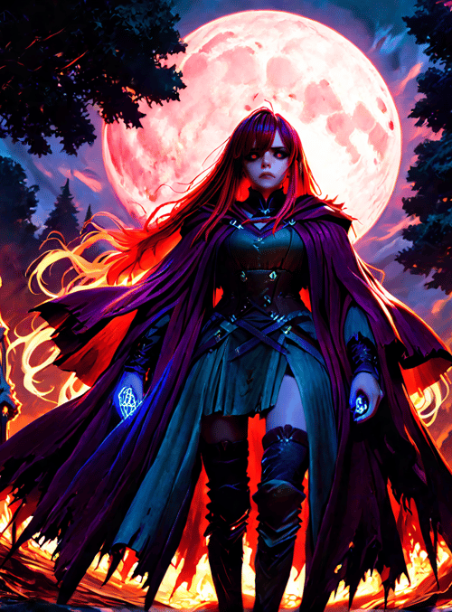 woman, skeleton, wolf, trees