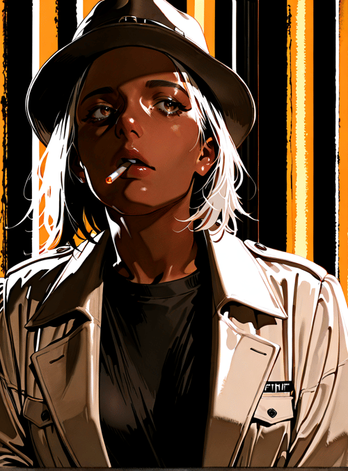 woman, hat, jacket, cigarette, neon