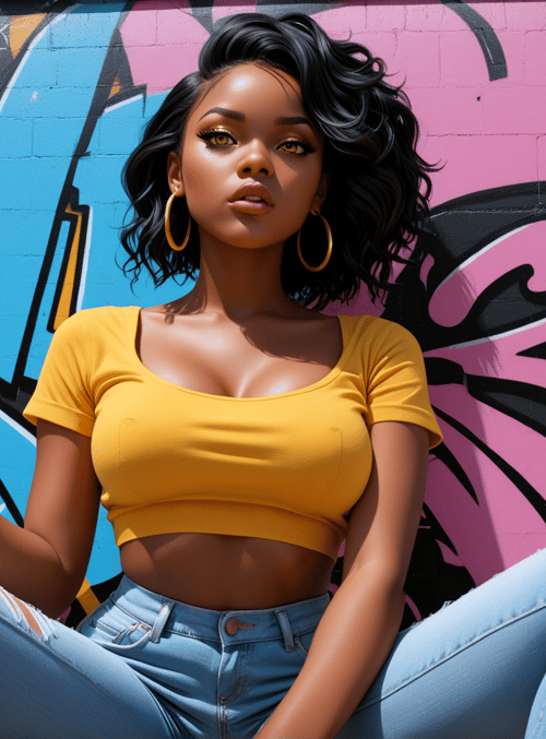 woman, graffiti, wall, jeans, top
