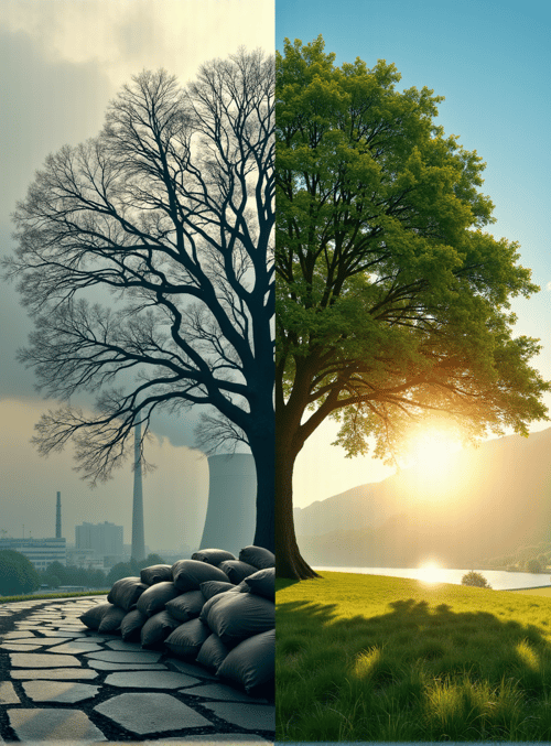 power plant, tree, landscape