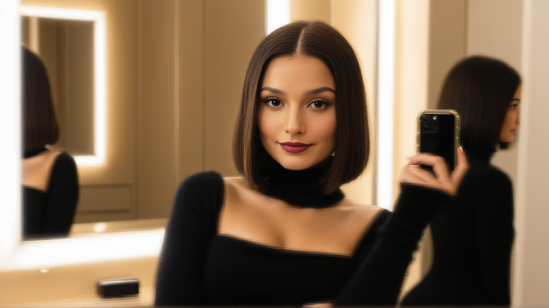 AI generated wallpaper featuring woman, mirror, phone