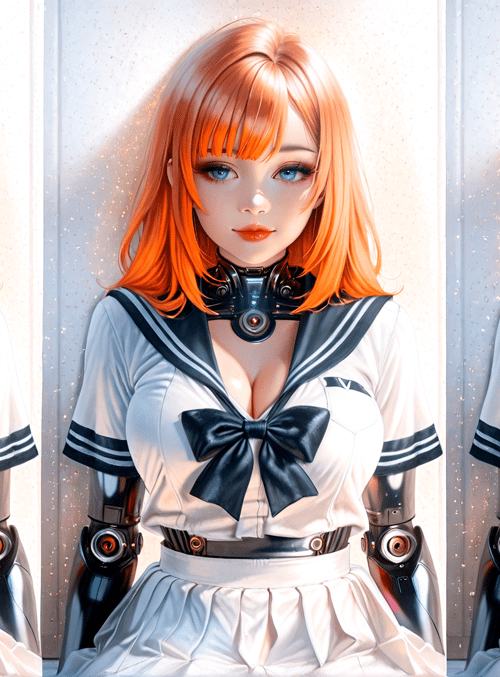 cyberpunk girl, sailor uniform, robotic arms