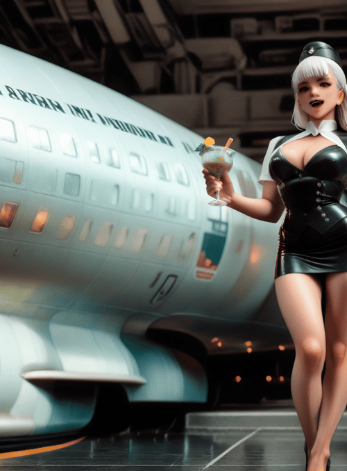 woman, airplane, cocktail, uniform, glasses, hair, heels, gloves, nose, lip