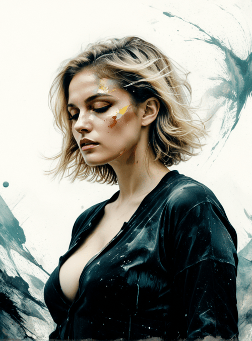 woman, paint, silk, blouse, hair, art