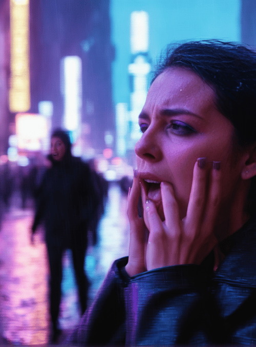 woman, city, crowd