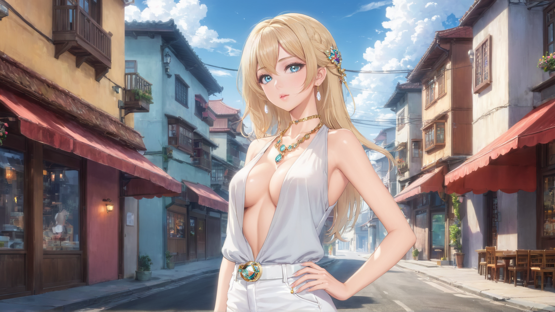 AI generated wallpaper featuring woman, street
