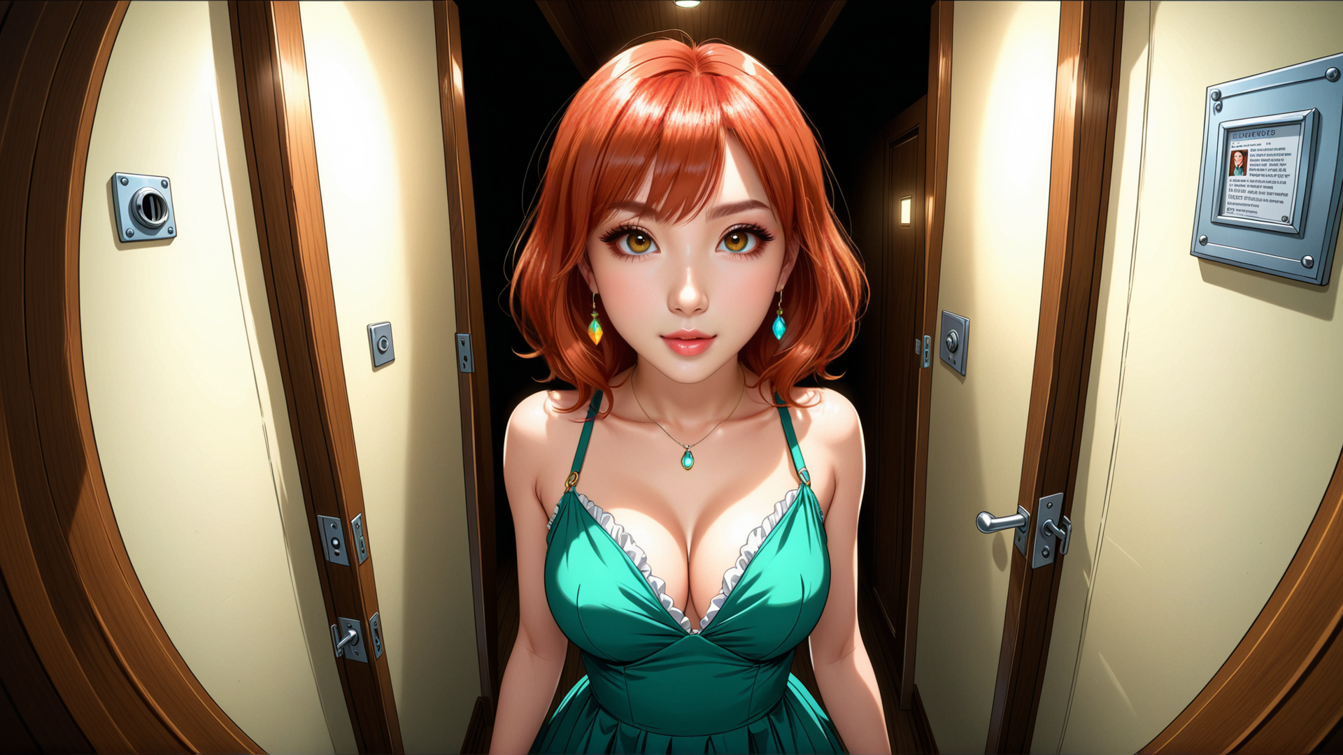 AI generated wallpaper featuring woman, dress, corridor