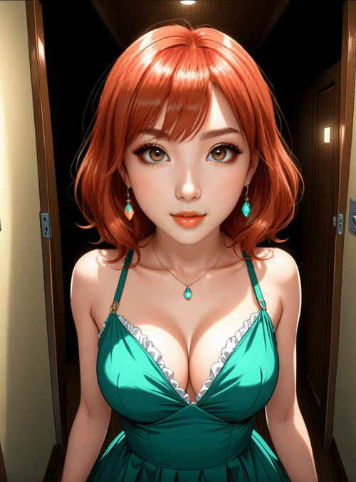 woman, dress, corridor