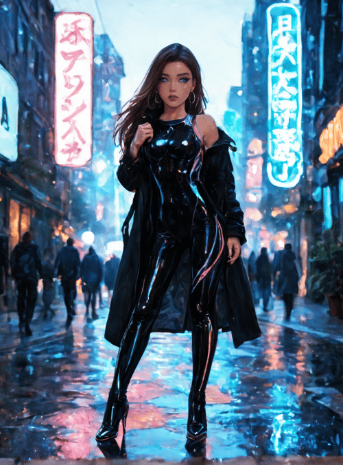 woman, neon, street